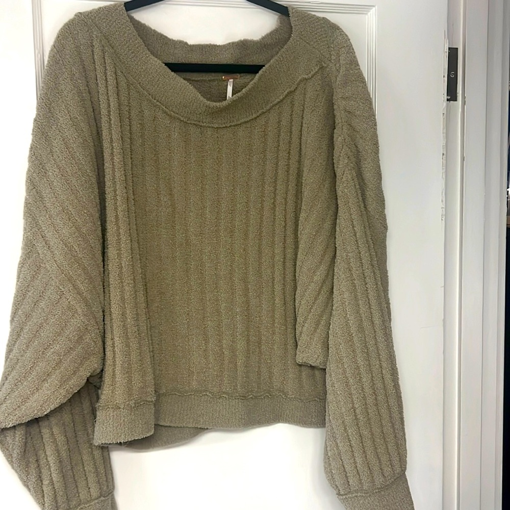 Soft tan Free People terry sweater. Very soft and cozy.